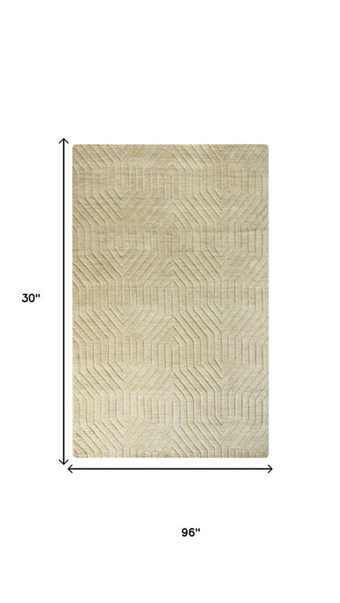 8' Tan And Natural Wool Geometric Hand Tufted Area Rug