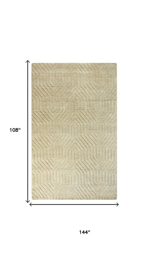 9' X 12' Tan And Natural Wool Geometric Hand Tufted Area Rug
