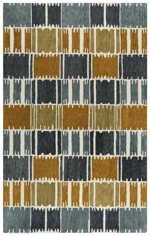9' X 12' Gray Brown Ivory And Gold Wool Geometric Hand Tufted Area Rug