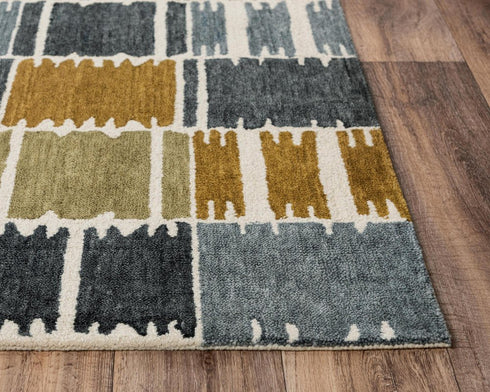9' X 12' Gray Brown Ivory And Gold Wool Geometric Hand Tufted Area Rug