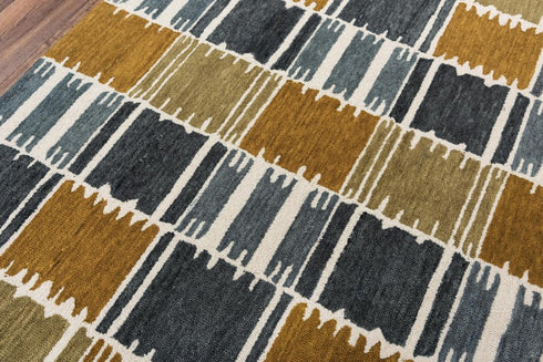 9' X 12' Gray Brown Ivory And Gold Wool Geometric Hand Tufted Area Rug