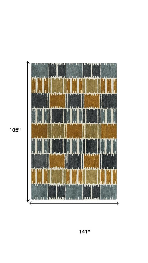 9' X 12' Gray Brown Ivory And Gold Wool Geometric Hand Tufted Area Rug