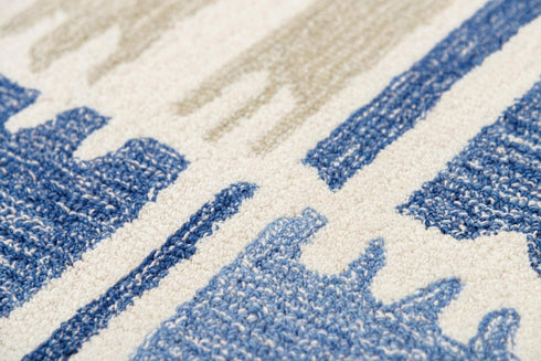 9' X 12' Blue Ivory And Beige Wool Geometric Hand Tufted Area Rug