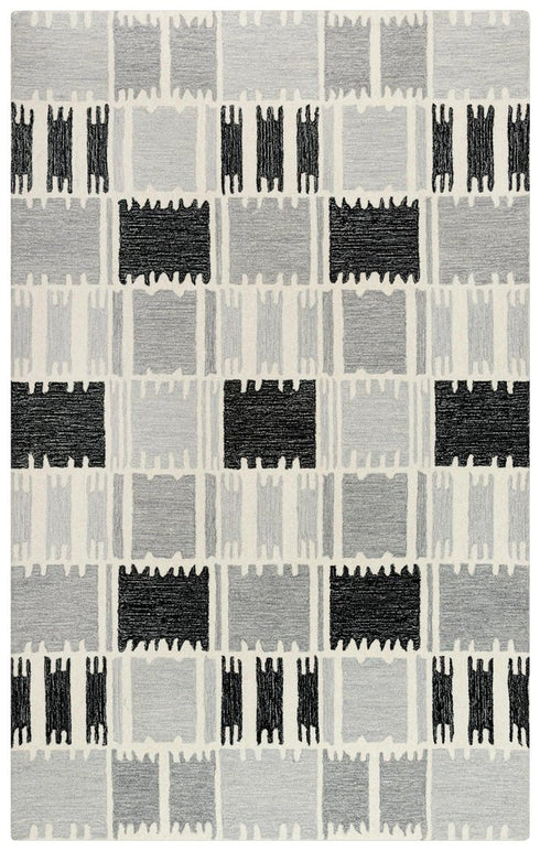 9' X 12' Gray Ivory And Charcoal Wool Geometric Hand Tufted Area Rug