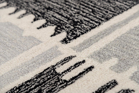 9' X 12' Gray Ivory And Charcoal Wool Geometric Hand Tufted Area Rug