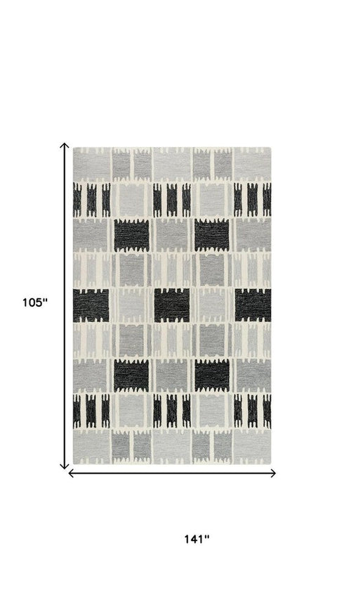 9' X 12' Gray Ivory And Charcoal Wool Geometric Hand Tufted Area Rug