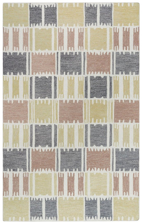 5' X 8' Beige Ivory And Charcoal Wool Geometric Hand Tufted Area Rug