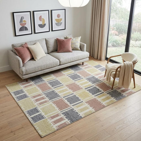 5' X 8' Beige Ivory And Charcoal Wool Geometric Hand Tufted Area Rug