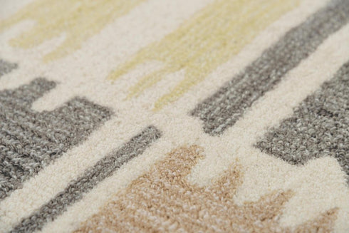 9' X 12' Beige Ivory And Charcoal Wool Geometric Hand Tufted Area Rug