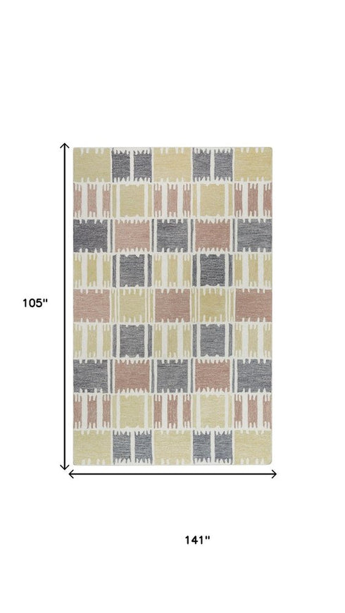 9' X 12' Beige Ivory And Charcoal Wool Geometric Hand Tufted Area Rug