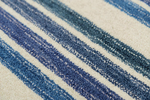 9' X 12' Blue And Ivory Wool Striped Hand Tufted Area Rug