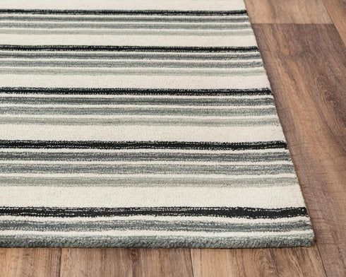 5' X 8' Gray Ivory And Charcoal Wool Striped Hand Tufted Area Rug