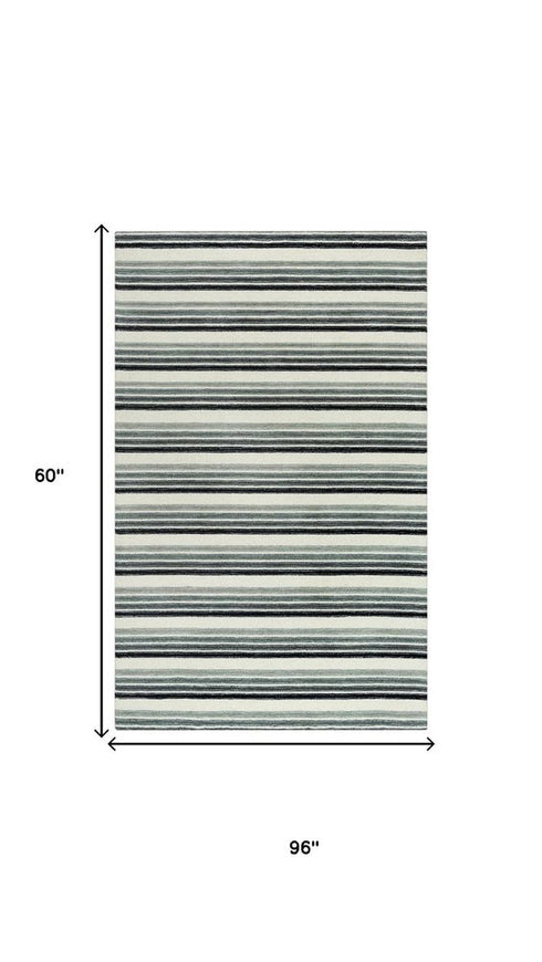 5' X 8' Gray Ivory And Charcoal Wool Striped Hand Tufted Area Rug