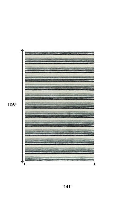 9' X 12' Gray Ivory And Charcoal Wool Striped Hand Tufted Area Rug