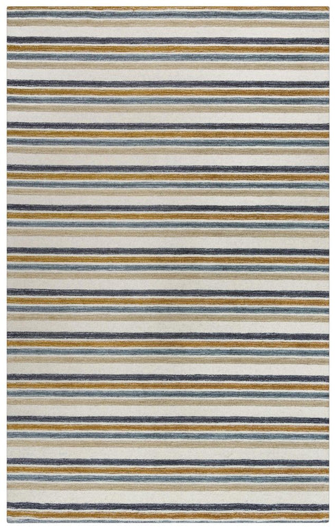 9' X 12' Ivory Beige And Charcoal Wool Striped Hand Tufted Area Rug