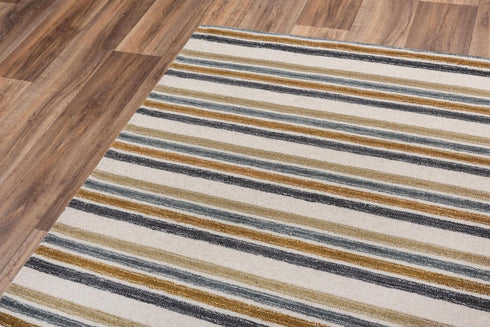 9' X 12' Ivory Beige And Charcoal Wool Striped Hand Tufted Area Rug