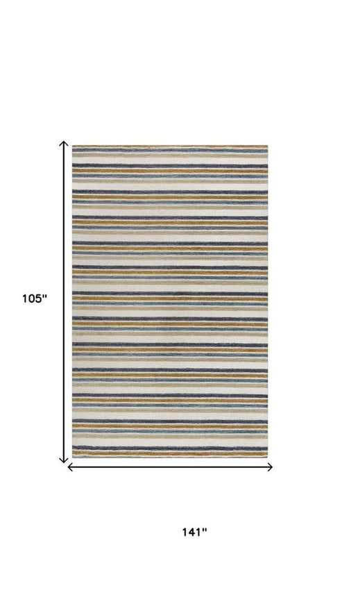 9' X 12' Ivory Beige And Charcoal Wool Striped Hand Tufted Area Rug