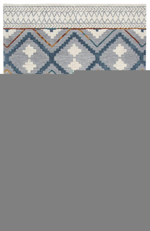 9' X 12' Gray Blue Ivory And Orange Wool Southwestern Hand Tufted Area Rug