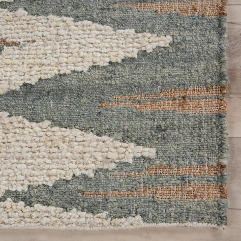 9' X 12' Gray Blue Ivory And Orange Wool Southwestern Hand Tufted Area Rug