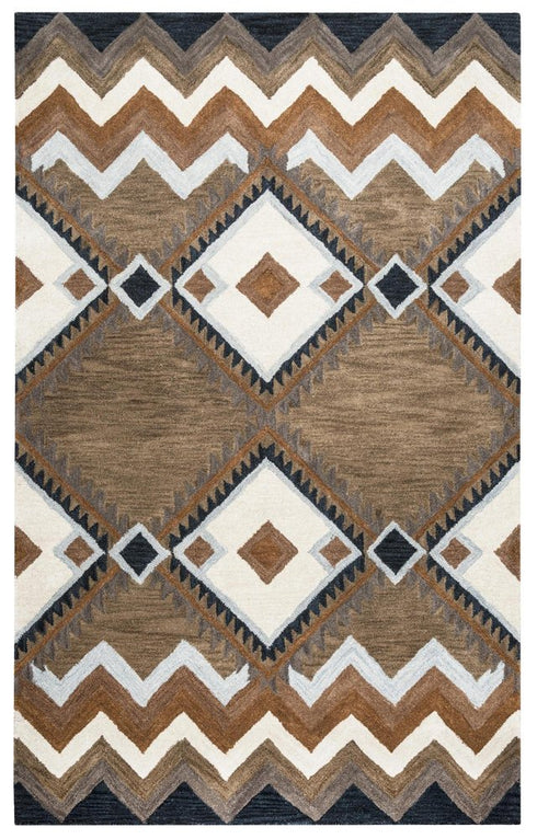 5' X 8' Brown White Taupe And Gray Wool Southwestern Hand Tufted Area Rug
