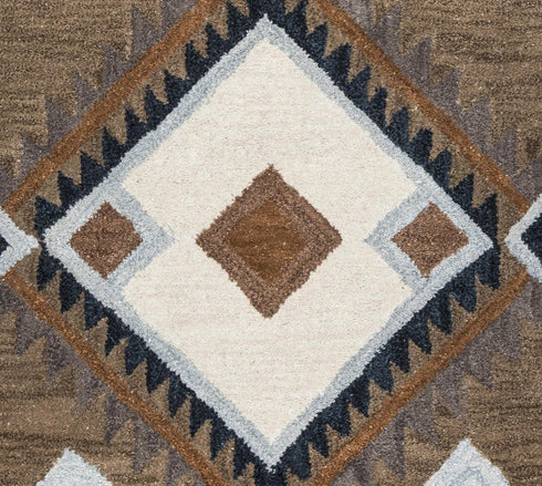 5' X 8' Brown White Taupe And Gray Wool Southwestern Hand Tufted Area Rug