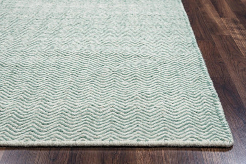 8' Green And Off White Wool Chevron Hand Woven Area Rug