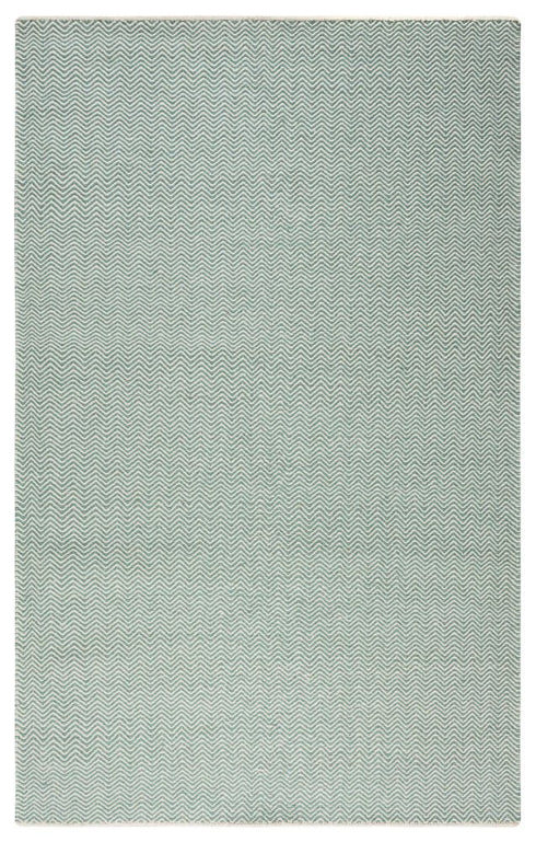 8' X 10' Green And Off White Wool Chevron Hand Woven Area Rug
