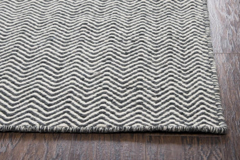 8' Black And Off White Wool Chevron Hand Woven Area Rug