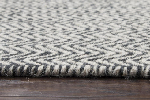 8' Black And Off White Wool Chevron Hand Woven Area Rug