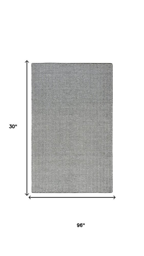 8' Black And Off White Wool Chevron Hand Woven Area Rug
