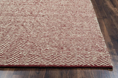 8' X 10' Burgundy And Off White Wool Chevron Hand Woven Area Rug