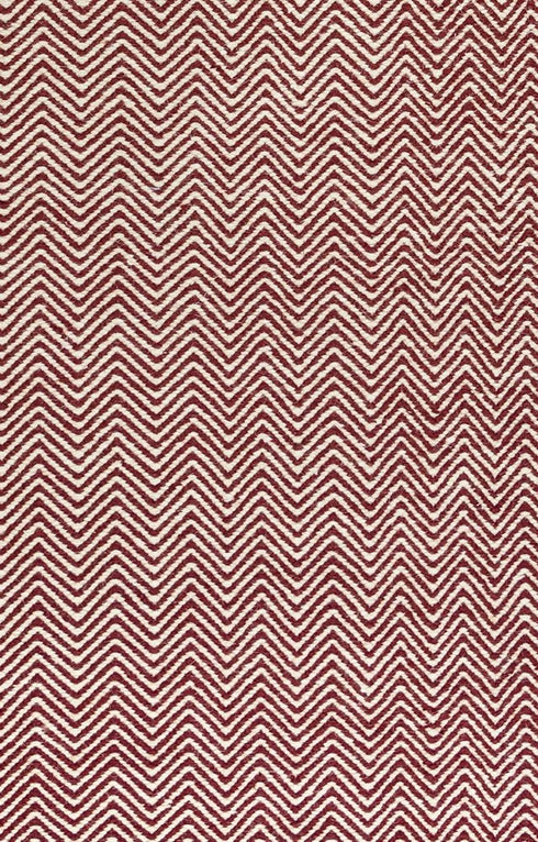 8' X 10' Burgundy And Off White Wool Chevron Hand Woven Area Rug