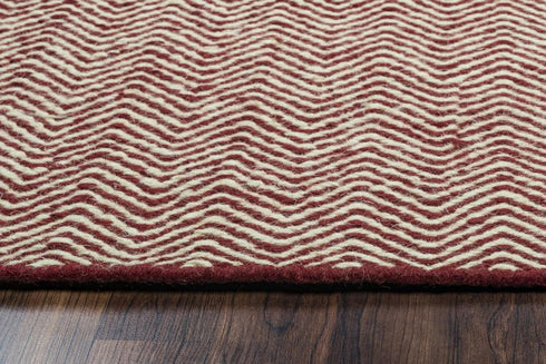 8' X 10' Burgundy And Off White Wool Chevron Hand Woven Area Rug