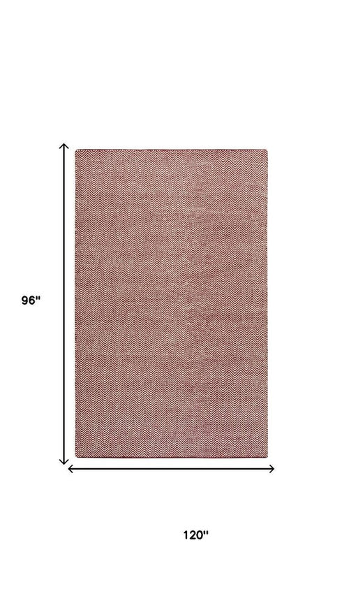 8' X 10' Burgundy And Off White Wool Chevron Hand Woven Area Rug