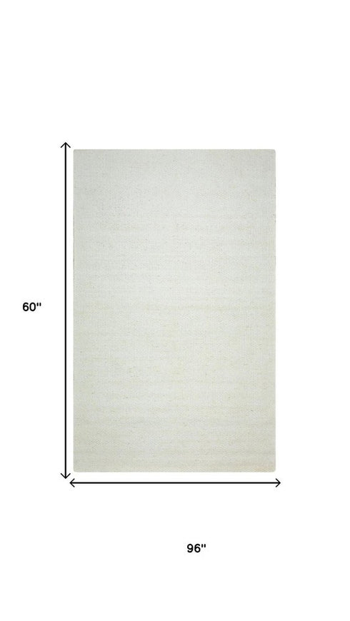 5' X 8' Off White And Ivory Wool Hand Woven Area Rug