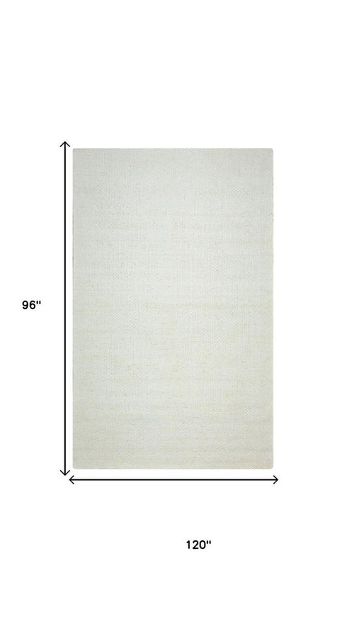 8' X 10' Off White And Ivory Wool Hand Woven Area Rug