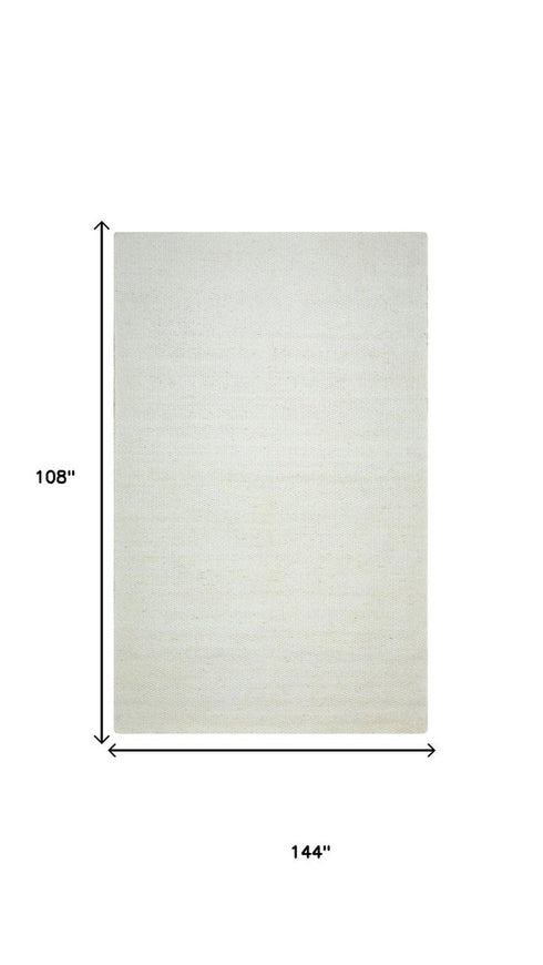 9' X 12' Off White And Ivory Wool Hand Woven Area Rug