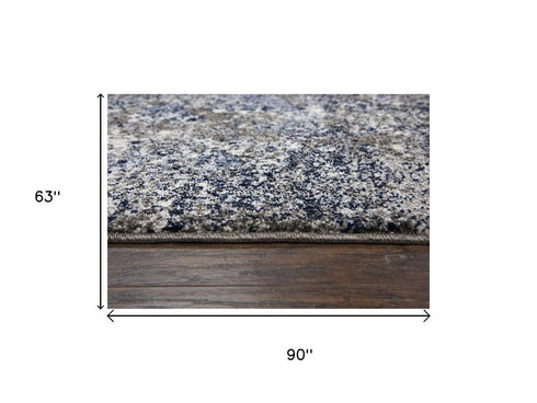 5' X 8' Silver Blue And Taupe Abstract Area Rug