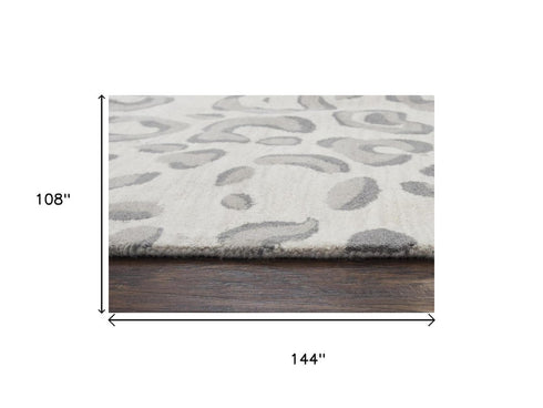 9' X 12' Gray Taupe And Dark Gray Wool Animal Print Hand Tufted Area Rug