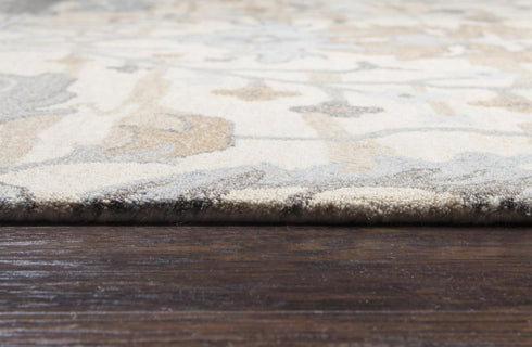 5' X 8' Beige Blue Gray Cream And Light Brown Wool Floral Hand Tufted Area Rug