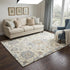 5' X 8' Beige Blue Gray Cream And Light Brown Wool Floral Hand Tufted Area Rug