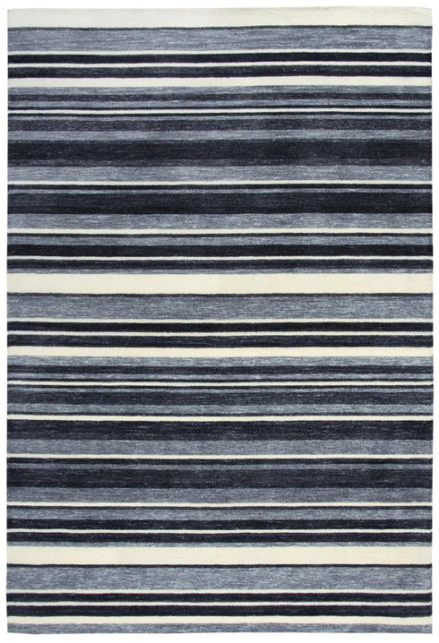 9' X 12' Charcoal Gray And Ivory Striped Hand Tufted Area Rug