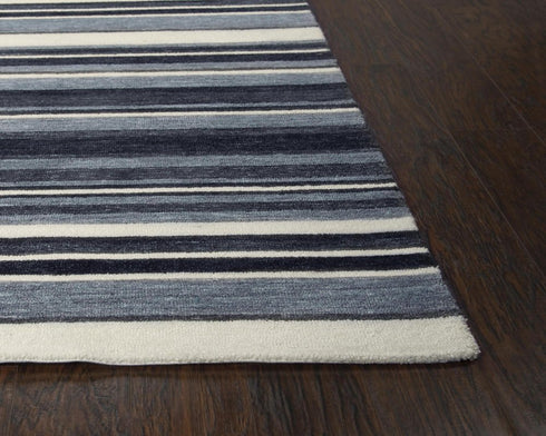 9' X 12' Charcoal Gray And Ivory Striped Hand Tufted Area Rug