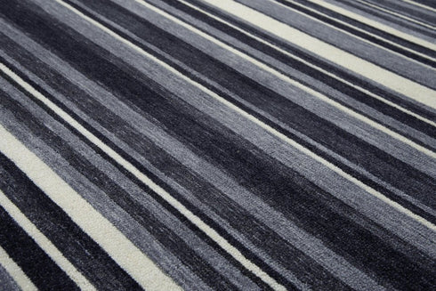 9' X 12' Charcoal Gray And Ivory Striped Hand Tufted Area Rug