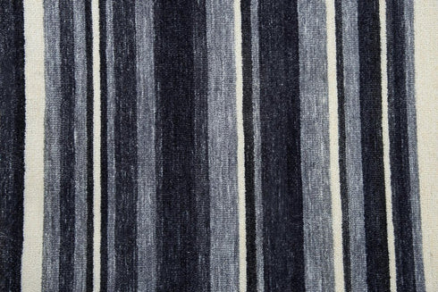 9' X 12' Charcoal Gray And Ivory Striped Hand Tufted Area Rug