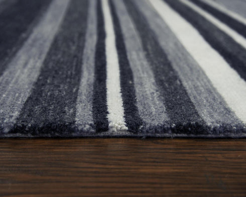 9' X 12' Charcoal Gray And Ivory Striped Hand Tufted Area Rug