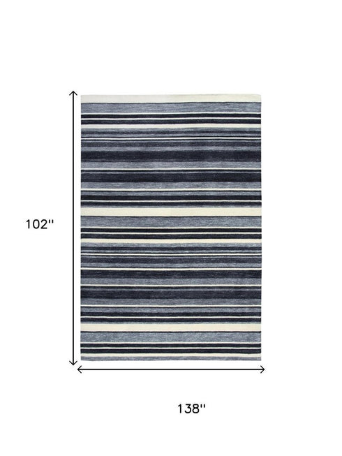 9' X 12' Charcoal Gray And Ivory Striped Hand Tufted Area Rug