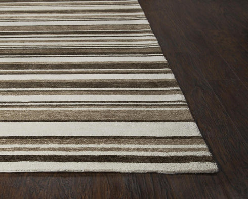 8' X 10' Beige Brown And Ivory Striped Hand Tufted Area Rug