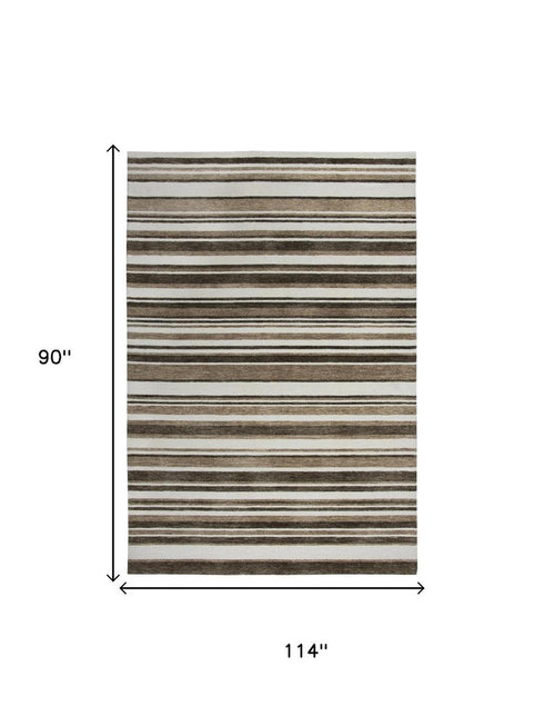 8' X 10' Beige Brown And Ivory Striped Hand Tufted Area Rug