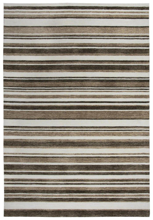 9' X 12' Beige Brown And Ivory Striped Hand Tufted Area Rug